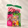 Darrell Lea Gift Pack 2 Darrell Lea gift pack with Rocklea Road, Minty Crunch BB's, jelly beans, soft jubes and a Peppermint Crisp in a cellophane bag with green ribbon