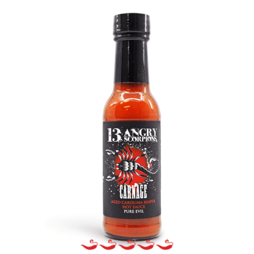 13angryscorpions carnage hot sauce 1200x heatrating 600x