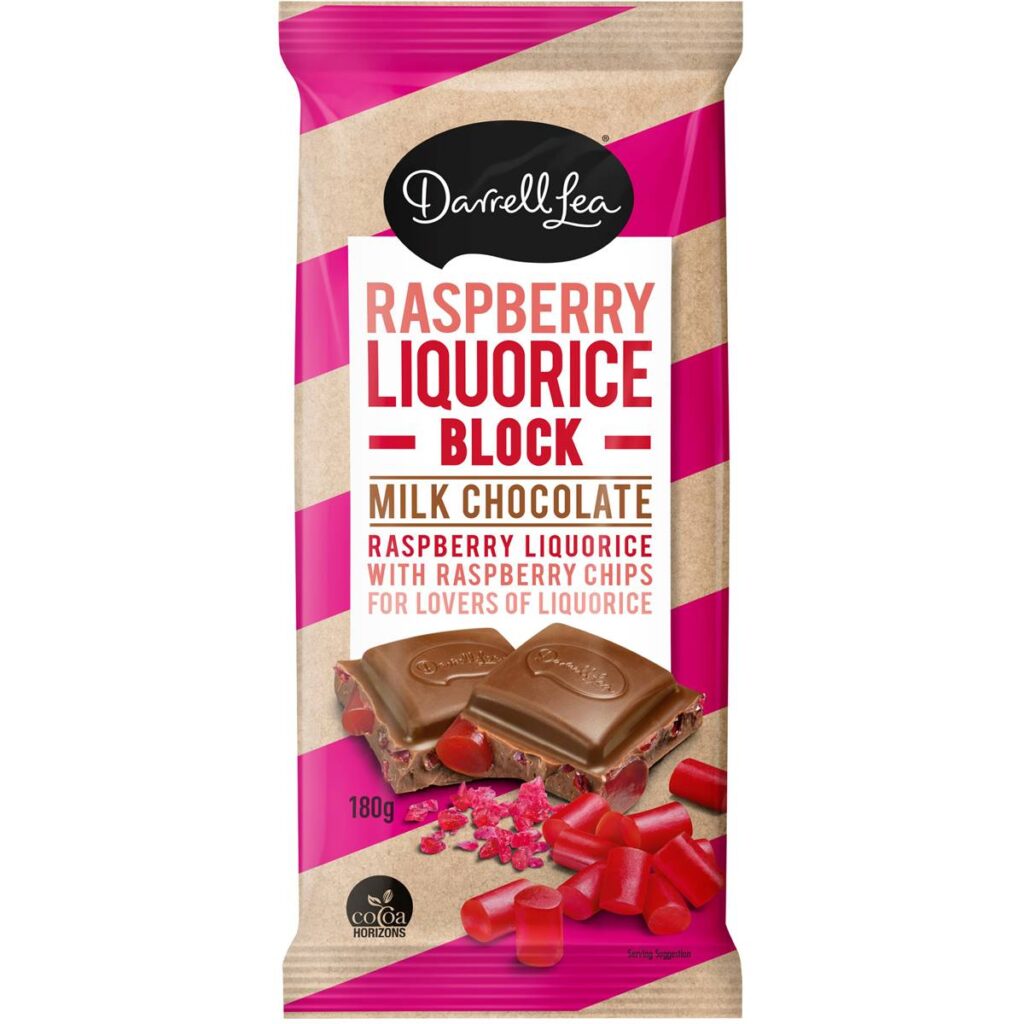 Delicious Darrell Lea Raspberry Liquorice Block- 180g