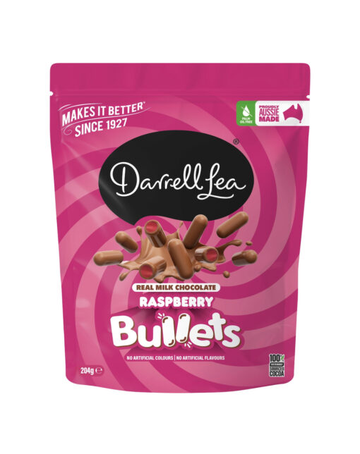 Darrell Lea Milk Chocolate Raspberry Liquorice Bullets 204g 1