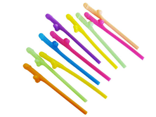 ADULT WILLIE SIPPING COLOURED STRAWS 10 PIECES