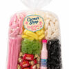 SweetsWorld Corner Shop Nostalgia Bag — classic Aussie lollies including milk bottles, bananas, strawberries and cream, musk sticks, spearmint leaves, black cats and a sherbet bottle