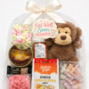 SweetsWorld Get Well Soon Sweet Care Pack — gift bag with plush monkey, butterscotch drops tin, Buderim Ginger honey and lemon chews, eucalyptus drops, marshmallows and jelly babies