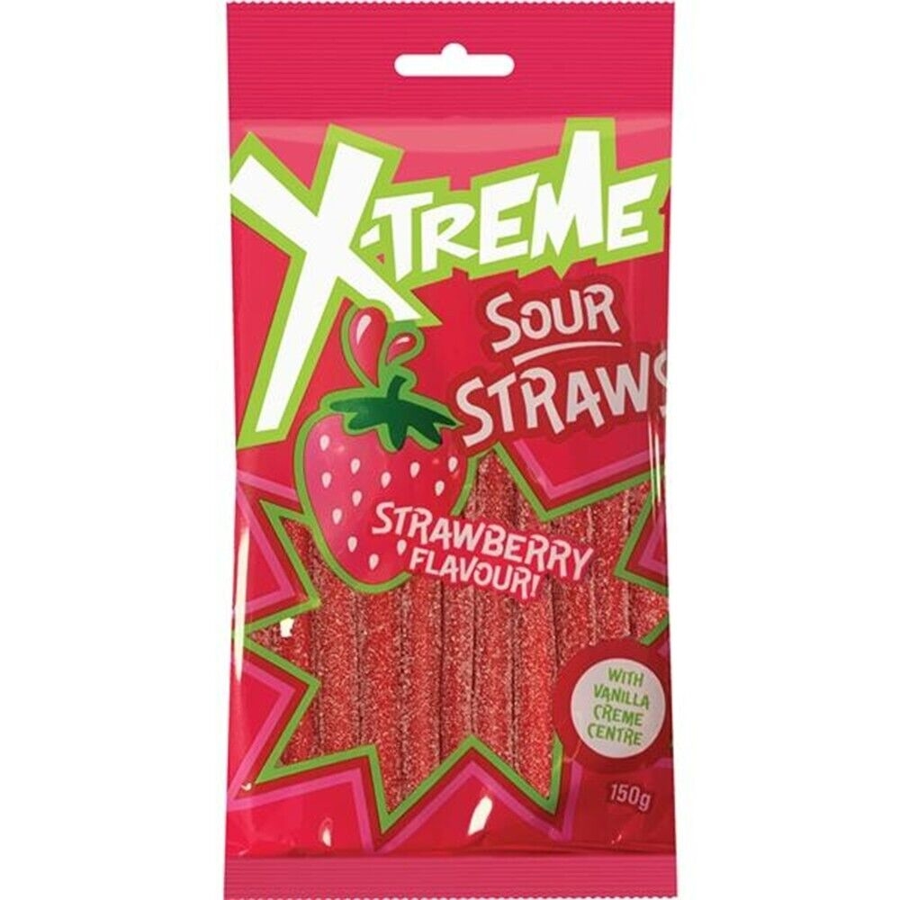 XTREME SOUR STRAWS STRAWBERRY 150G (12) 1 XTREME SOUR STRAWS STRAWBERRY 150G (12)