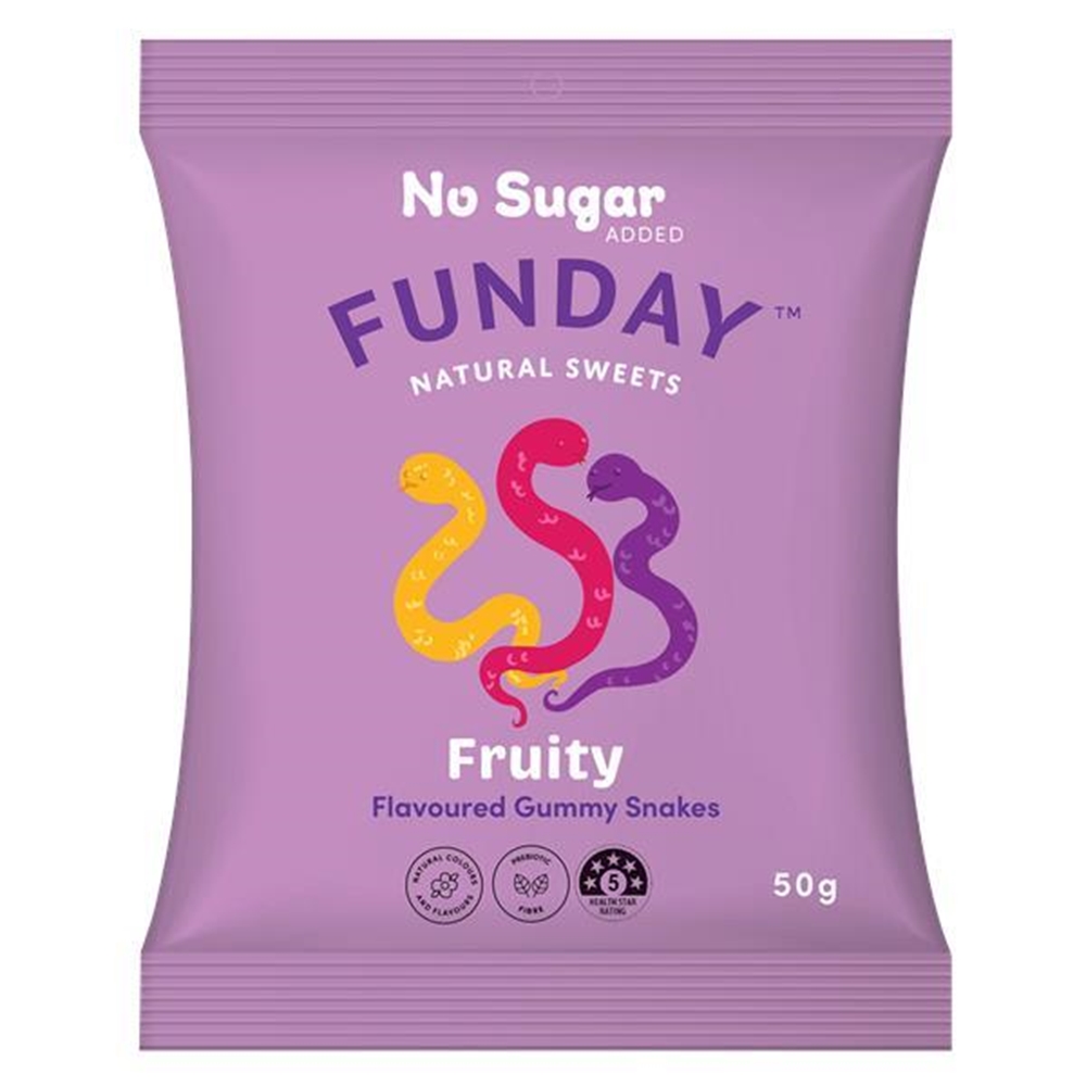 50G FUNDAY GUMMY SNAKES FRUIT (12) 1 50G FUNDAY GUMMY SNAKES FRUIT (12)