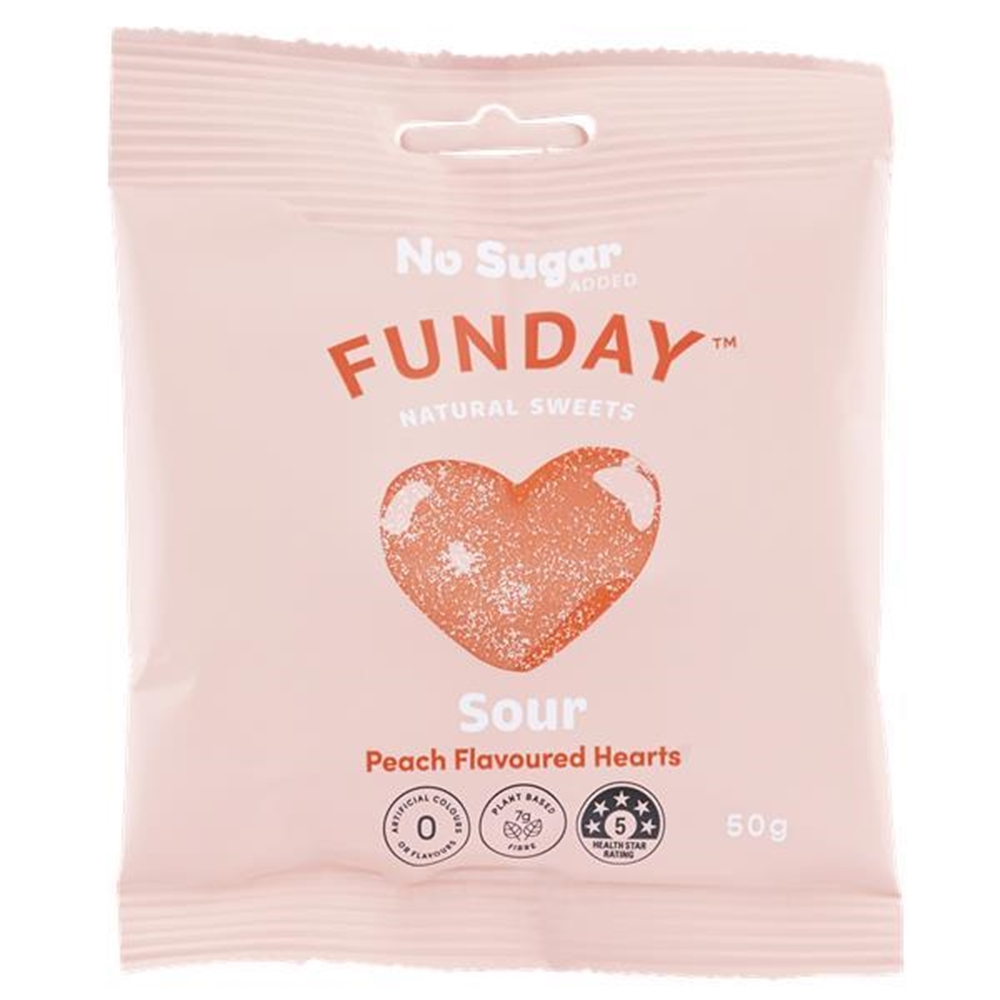 50G FUNDAY GUMMY SOUR PEACH HEART (12) 1 50G FUNDAY GUMMY SOUR PEACH HEART (12)