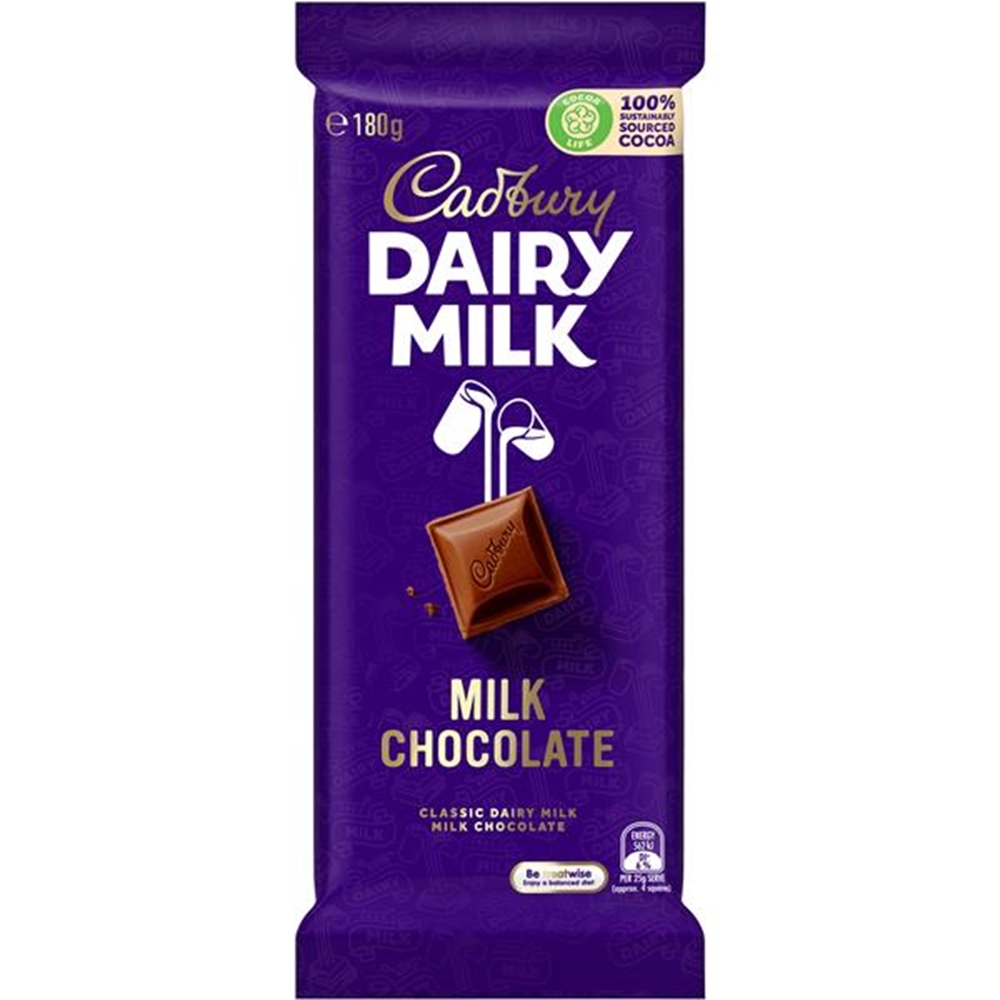 CADBURY DAIRY MILK BLOCK 180G (1) 1 CADBURY DAIRY MILK BLOCK 180G (1)