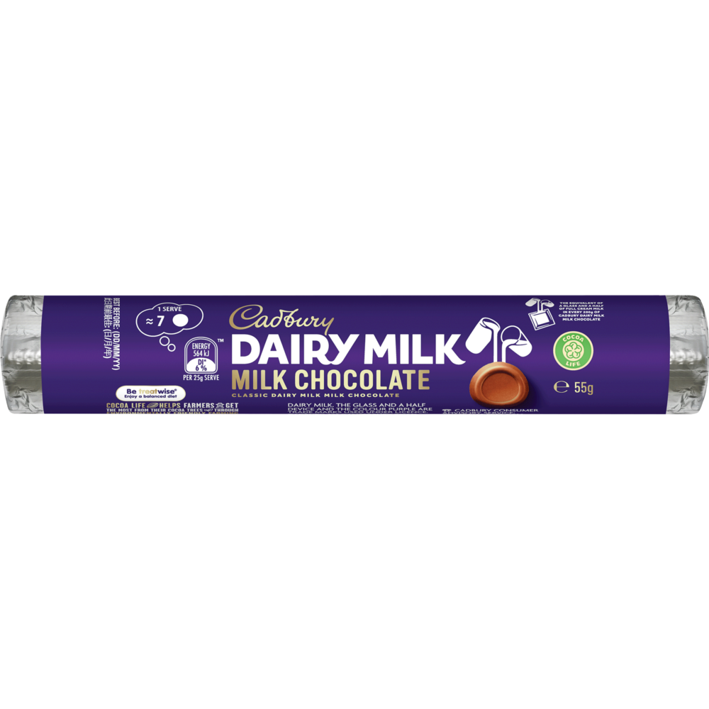 CADBURY DAIRY MILK ROLLS 55G (36) 1 CADBURY DAIRY MILK ROLLS 55G (36)
