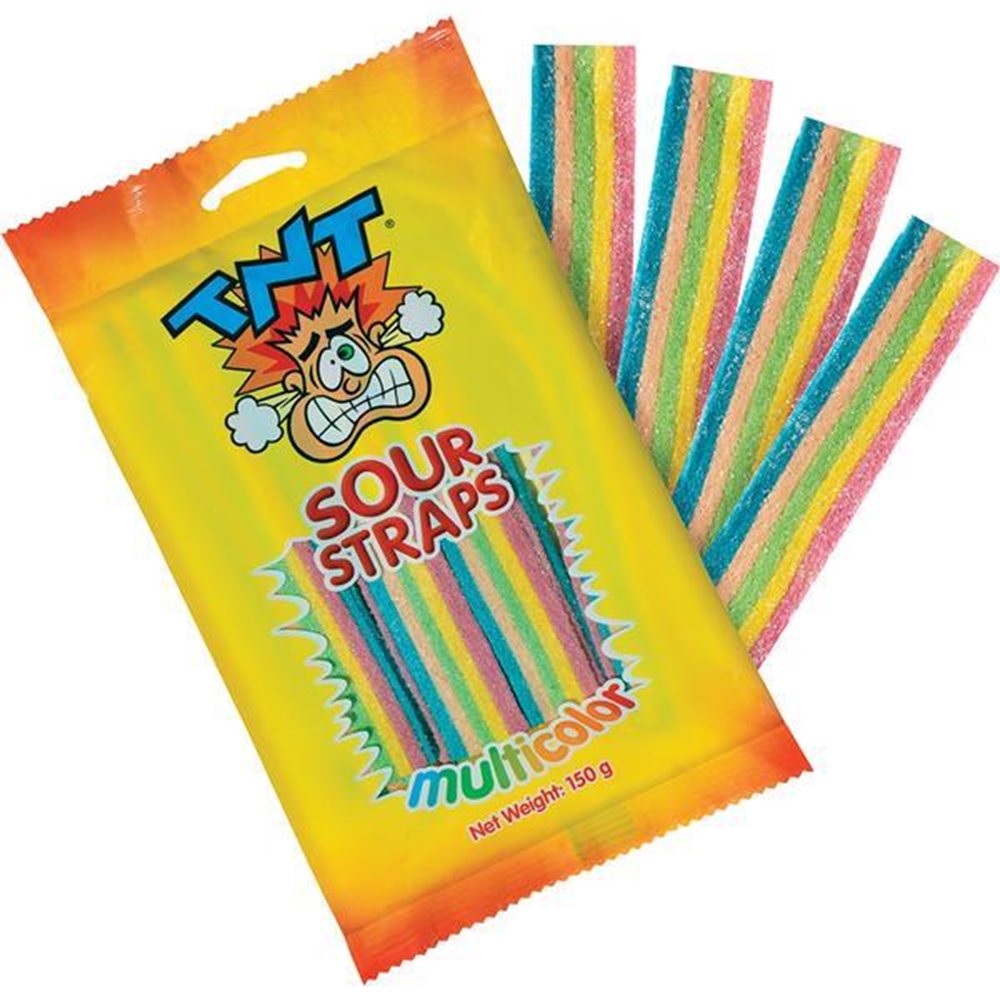 TNT SOUR STRAPS MULTICOLOUR BAG 150G (24) 1 TNT SOUR STRAPS MULTICOLOUR BAG 150G (24)