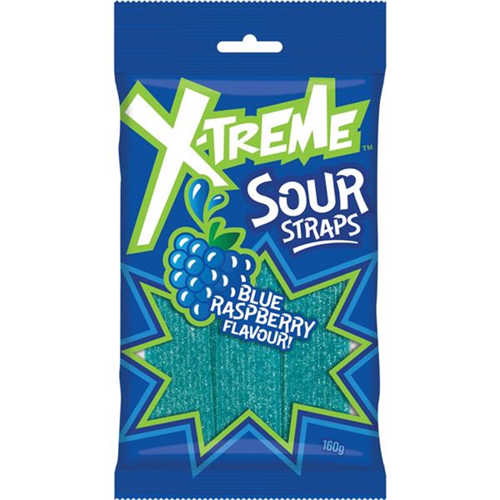XTREME SOUR STRAPS BLUE RASP 160G (12) 1 XTREME SOUR STRAPS BLUE RASP 160G (12)