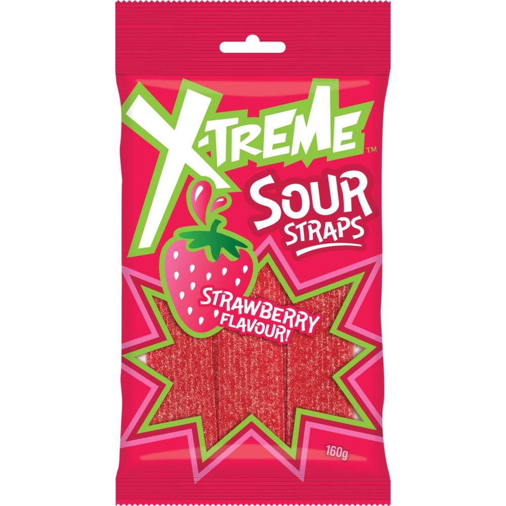 XTREME SOUR STRAPS STRAWBERRY 160G (12) 1 XTREME SOUR STRAPS STRAWBERRY 160G (12)