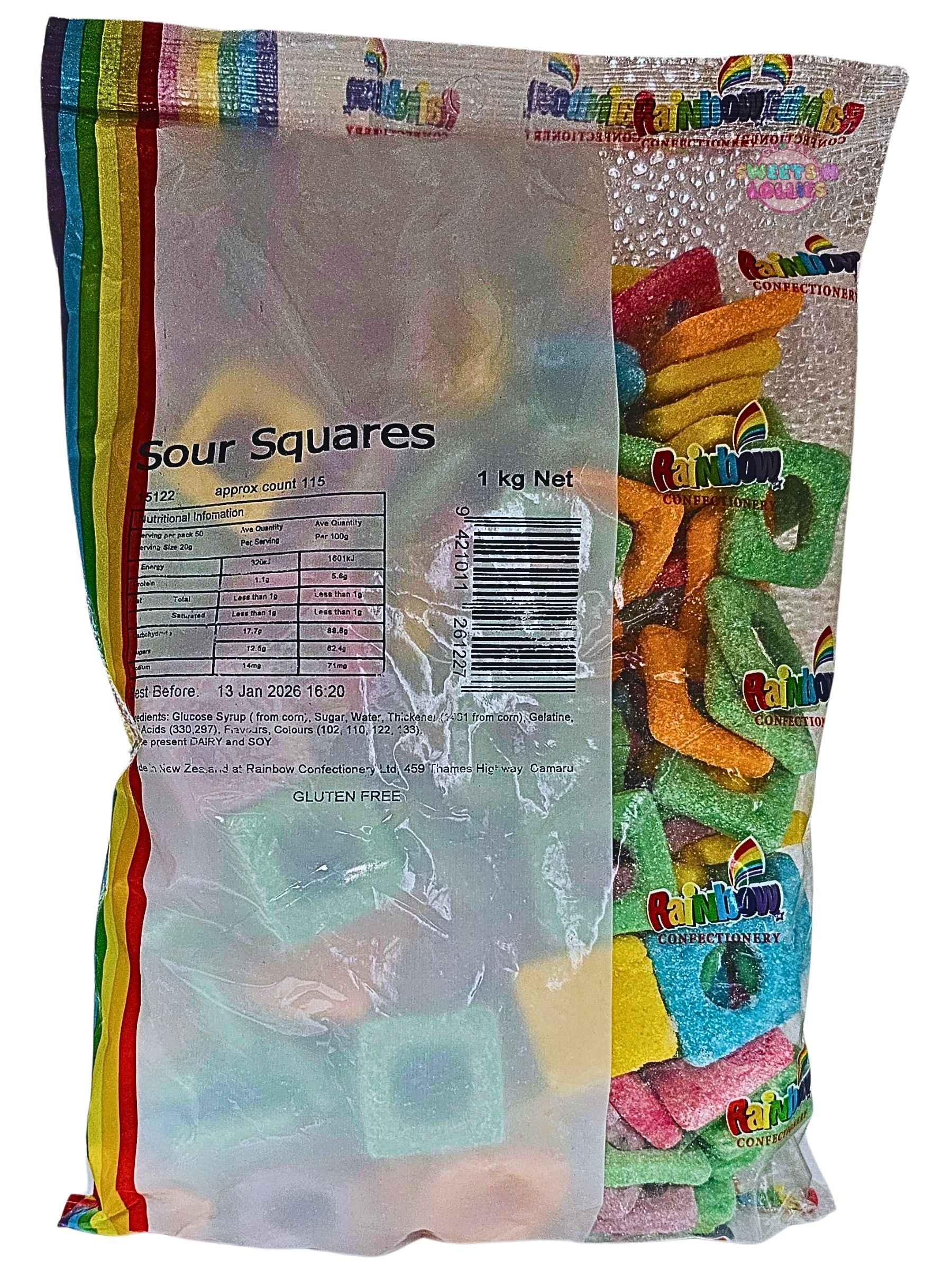 Rainbow Sour Squares 1kg 1 Rainbow Sour Squares 1kg