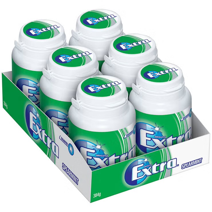 Wrigley's Extra Sugarfree Spearmint Gum 6 x 64g Bottles 1 Wrigley's Extra Sugarfree Spearmint Gum 6 x 64g Bottles