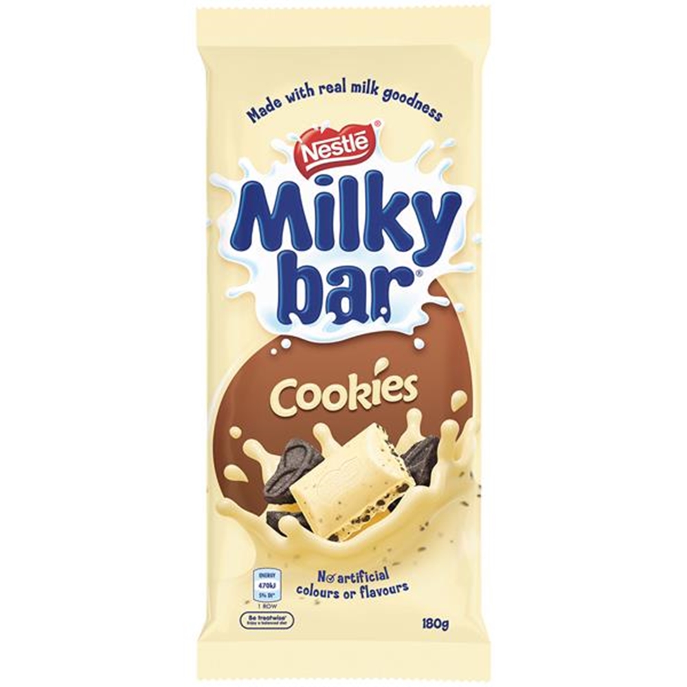Nestle Milkybar Milk & Cookies Block 180g 1 Nestle Milkybar Milk & Cookies Block 180g