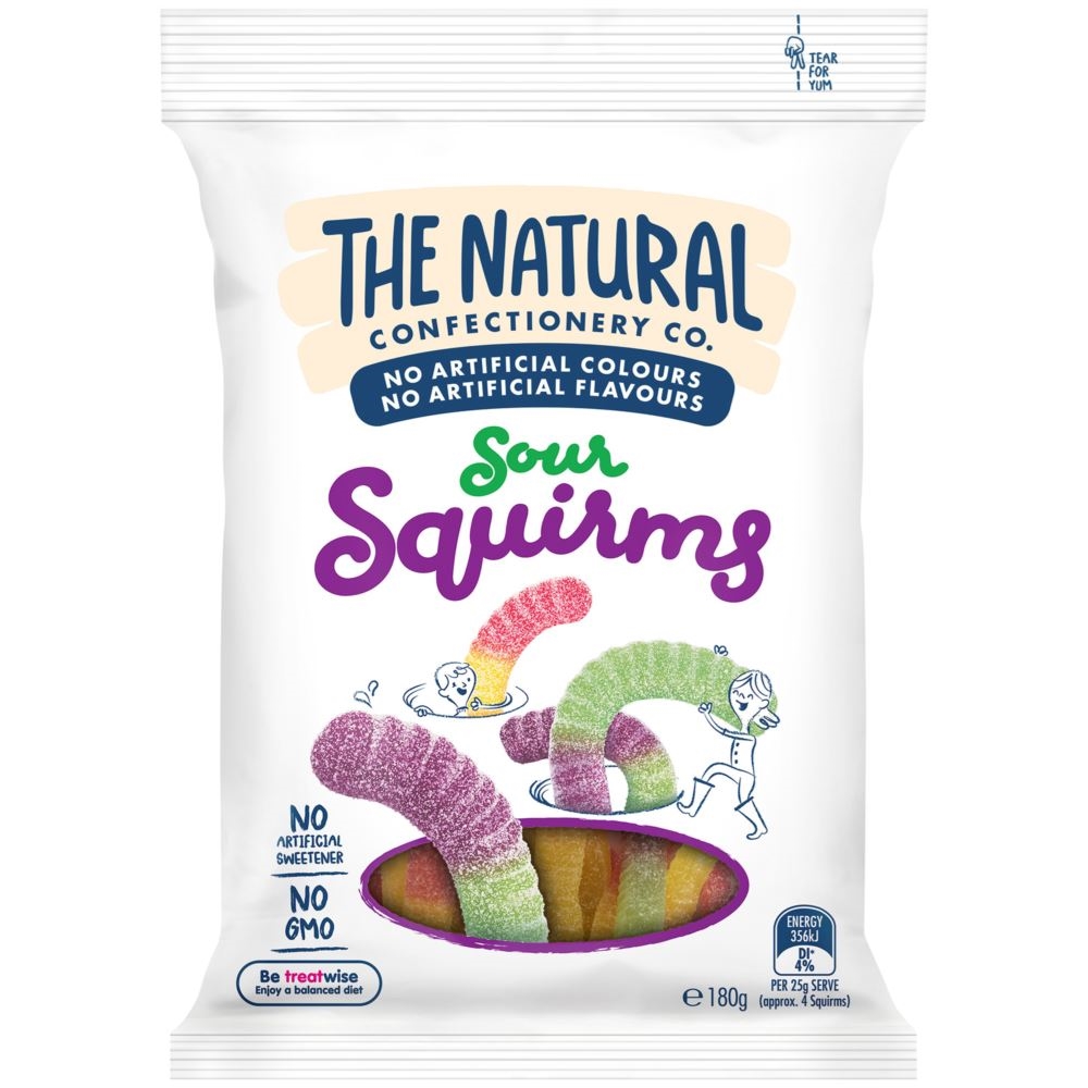 Natural Confectionery Co. Sour Squirms 180g (Box of 12) 1 Natural Confectionery Co. Sour Squirms 180g (Box of 12)