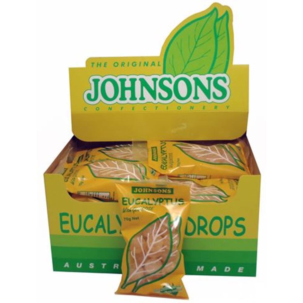 Johnsons Eucalyptus Drops Bag 70g (Box of 24) 1 Johnsons Eucalyptus Drops Bag 70g (Box of 24)