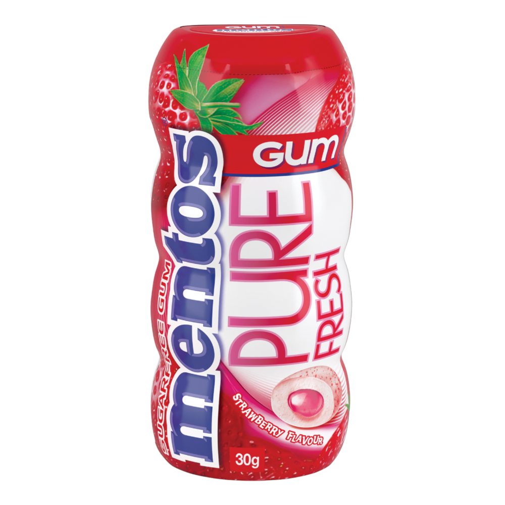 Mentos Pure Fresh Gum Strawberry Bottle 30g (Box of 10) 1 Mentos Pure Fresh Gum Strawberry Bottle 30g (Box of 10)