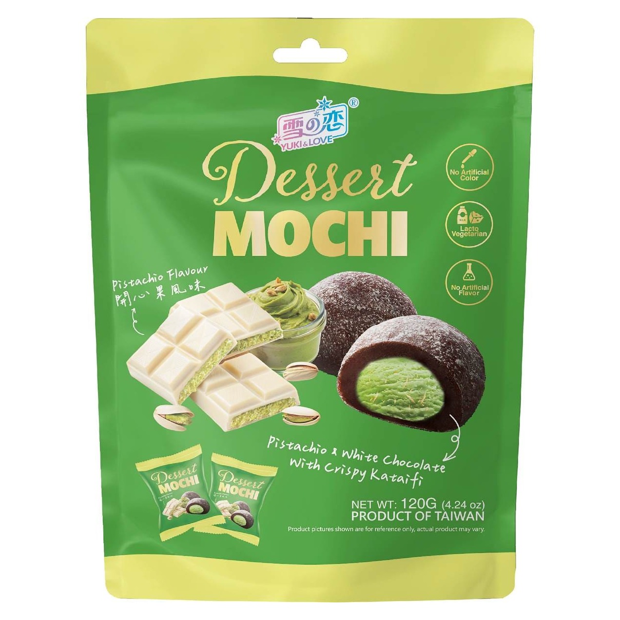 Yuki & Love Dessert Mochi Pistachio & White Chocolate 120g 1 Yuki & Love Dessert Mochi Pistachio & White Chocolate 120g