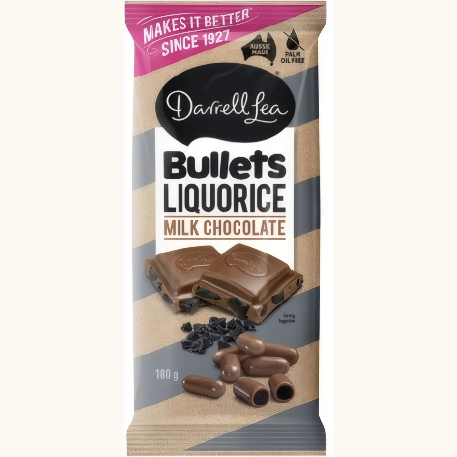 Darrell Lea Bullets Liquorice Milk Chocolate Block- 180g 1 Darrell Lea Bullets Liquorice Milk Chocolate Block- 180g